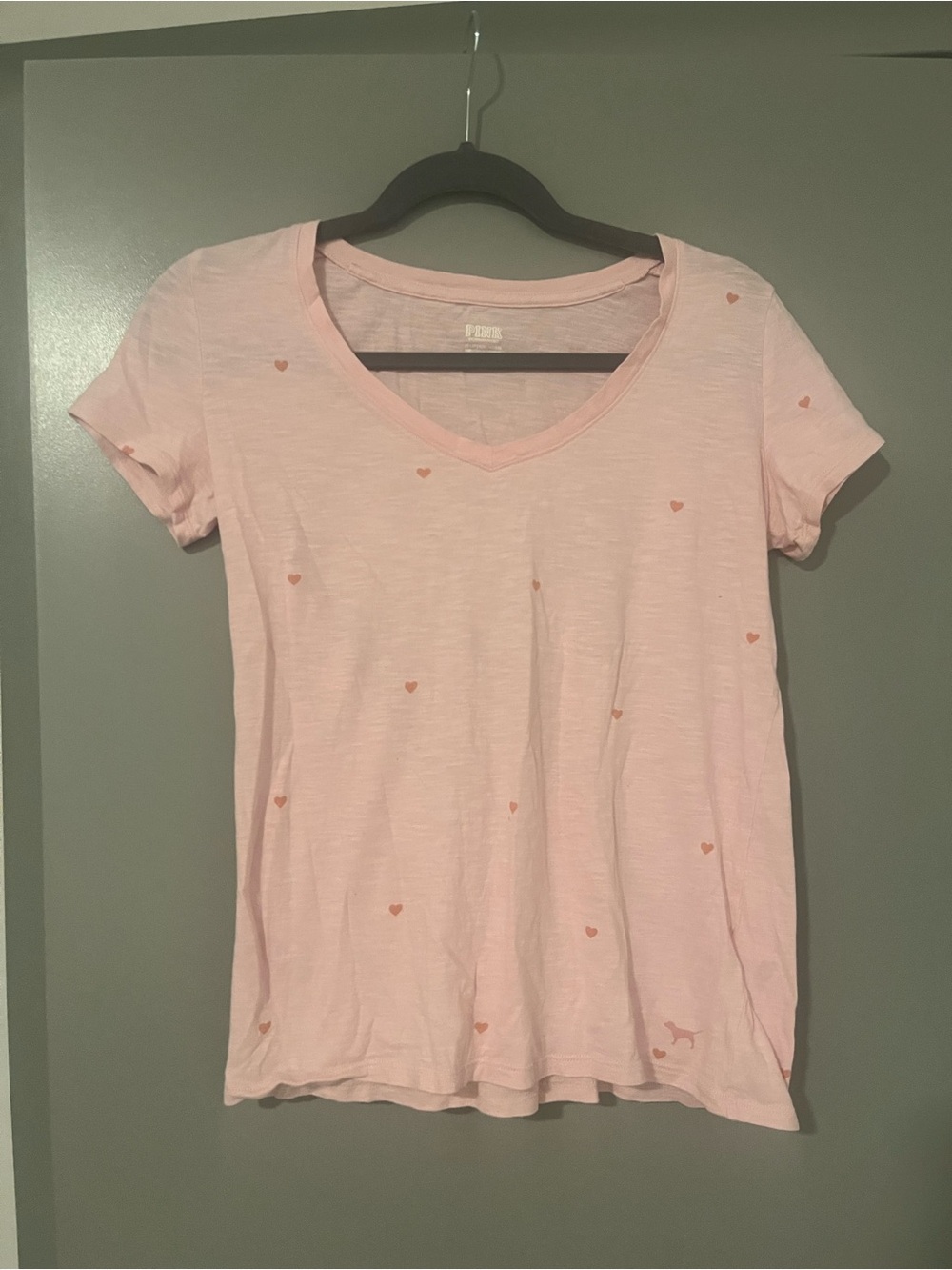 NWOT Pink Cotton Heart-Print V-Neck Tee - PINK Victoria's Secret Size XS